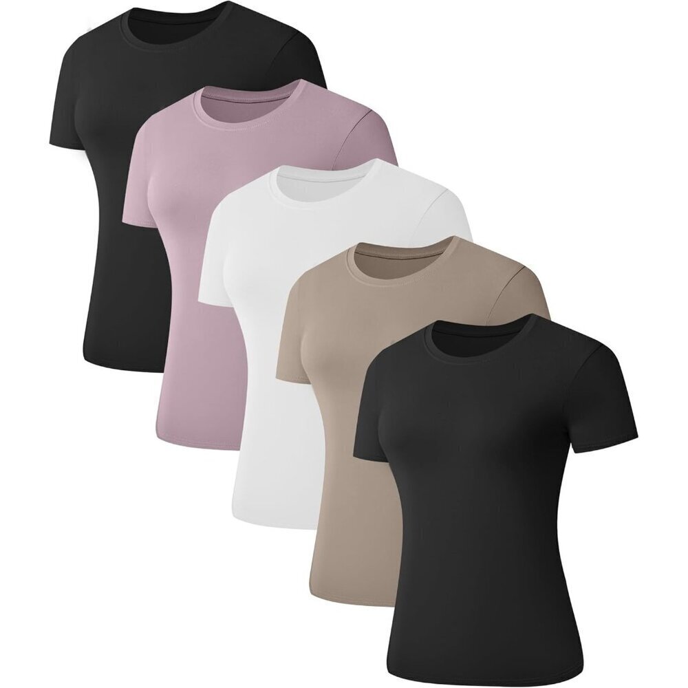 Women's Short Sleeve T Shirts Slender Fit Crew Neck Summer Casual Workout
